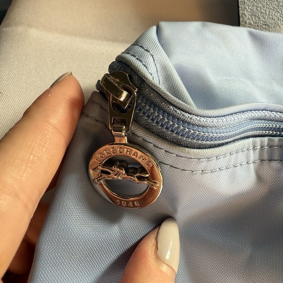 Longchamp Le Pillage Sac A Dos Nylon Leather Small Backpack Purse Bag Light Blue - Picture 7 of 14